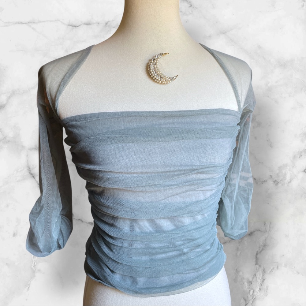 Satori Fitting Bodice Tulle Overlay on-off Shoulder Sleeves Sea-foam Top Small
